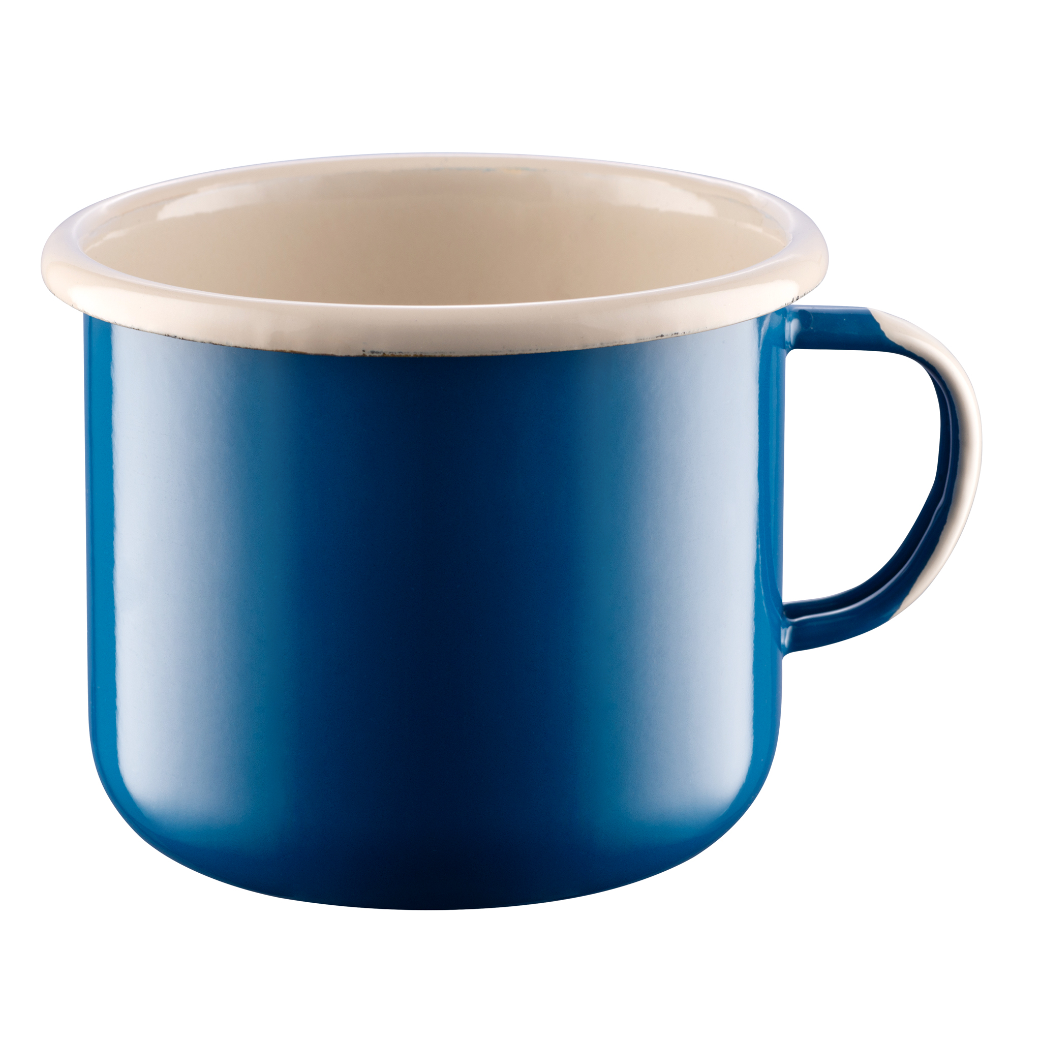 Kubek emaliowany klasyczny niebieski z manufaktury Olkuskie Wyroby Emaliowane.