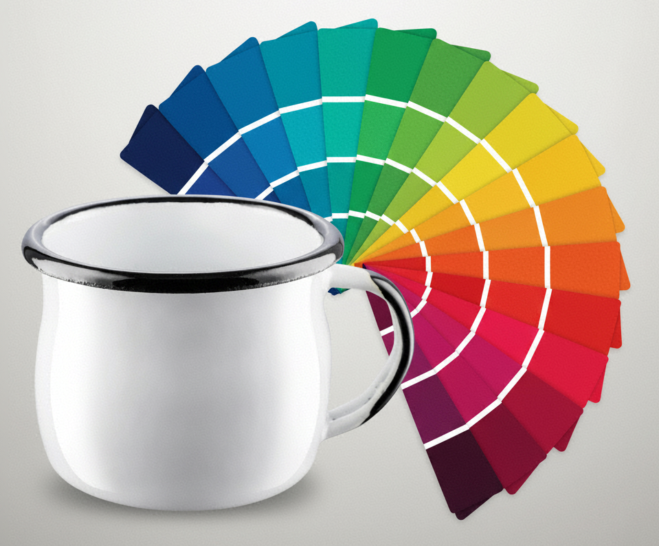 Kubek emaliowany wypukły paleta kolorów z manufaktury Olkuskie