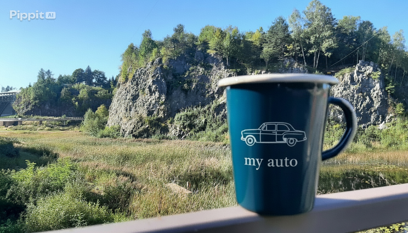 kubek emaliowany niebieski z grafika