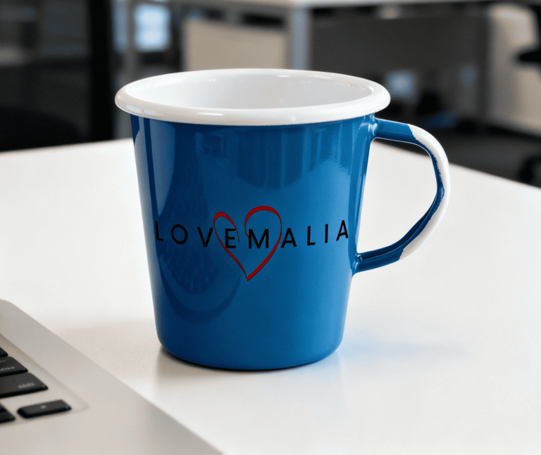 Kubek emaliowany z Olkusza z logo firmy